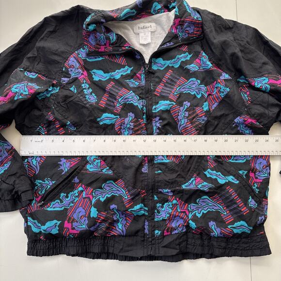 Vintage‎ Rafael Windbreaker Jacket Black Multi Abstract Print Rave Y2K Sz Medium - Picture 11 of 12